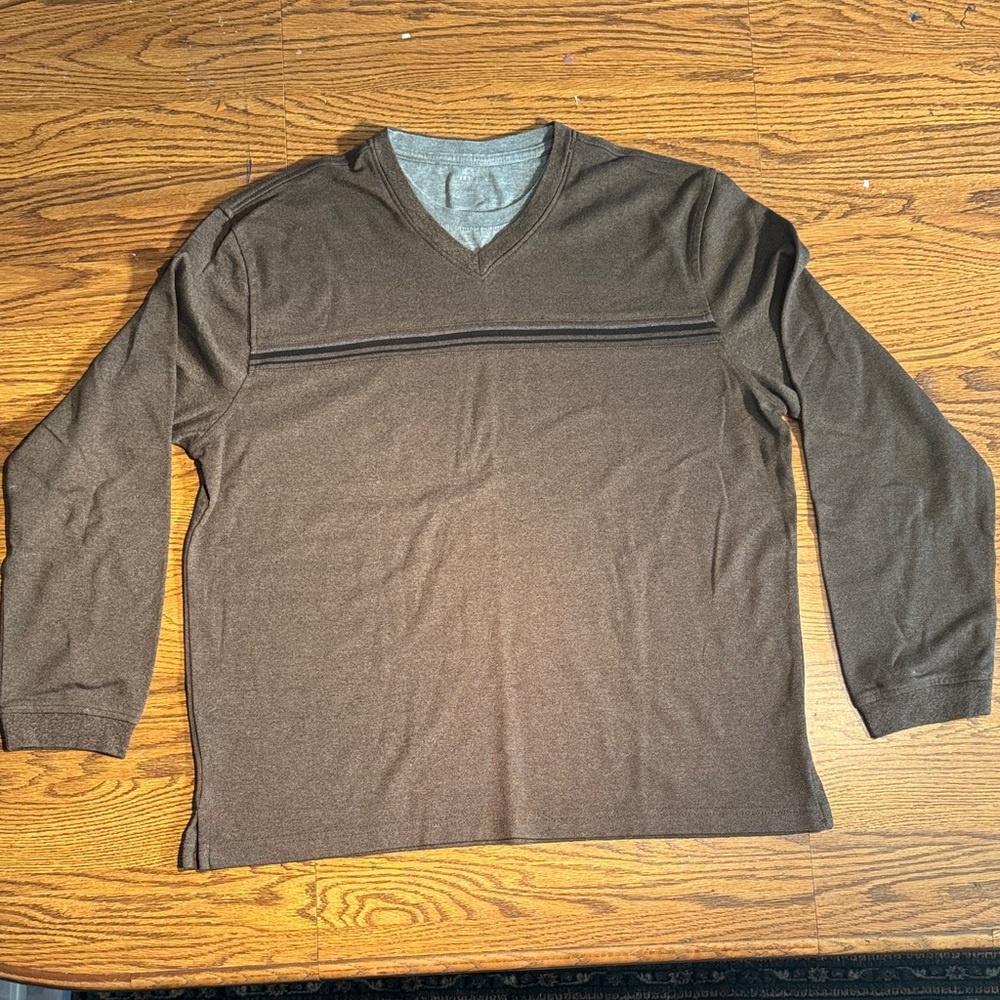Van Heusen Men's Chocolate Mock Layered V-Neck to Crew Neck Sweater